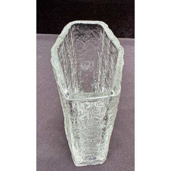 Hoya Crystal Frost Fire Ice Glass Vase Textured Clear Japan Vintage MCM Modern - Picture 7 of 12
